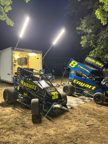 Customer photo review of Racing Trailer Pit Lights – Dual 10 Foot Pole 20,000 Lumens