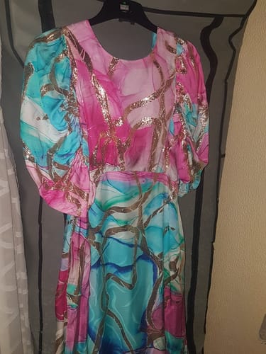 Customer photo review of Lorenza Aqua Gold Thread Midi Dress