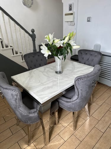 Customer photo review of Vienna Marble Dining Table With Chelsea Ring Knocker Chairs