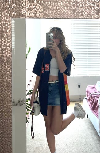Customer photo review of Blakely Low-Rise Denim Mini Skort