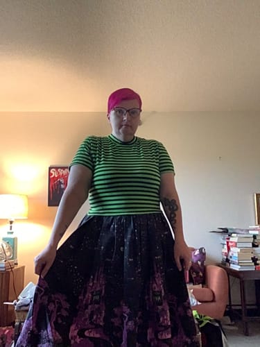 Customer photo review of Bad Girl Crop Top in Slime Green and Black Stripes - Vixen by Micheline Pitt