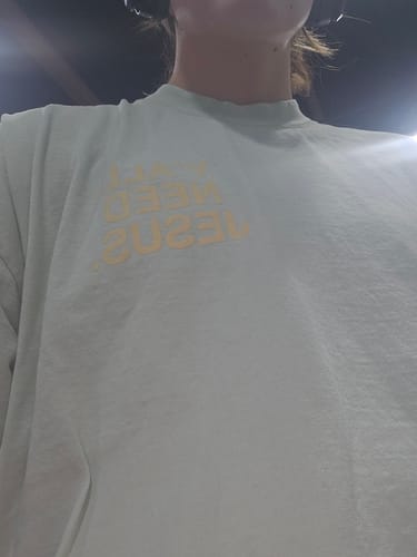 Customer photo review of "Y'ALL NEED JESUS" T-Shirt | Green & Creme