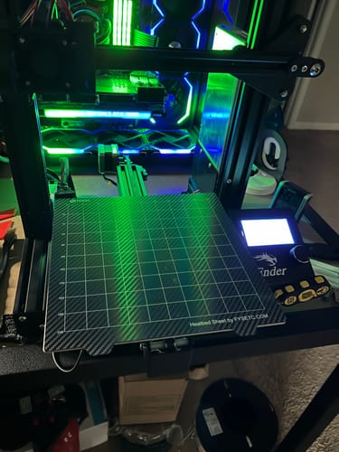 Customer photo review of FYSETC PET Dual Carbon Fiber & Textured PEI JANUS BPS-PET PLATE Steel Sheet with Magetic base for Ender 3/5 pro CR10 PRUSA Voron