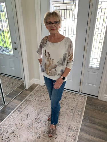 Customer photo review of Meo Silk Banded Blouse (Printed White)