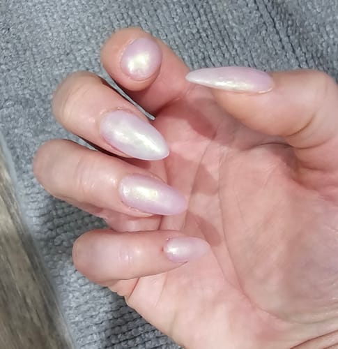 Customer photo review of D653 Fey Pink Chrome Dip Powder