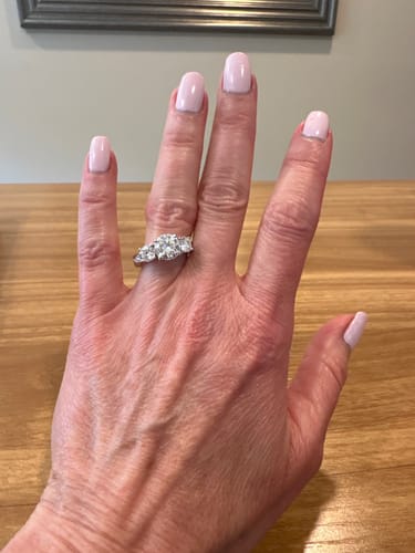 Customer photo review of Vintage Three Stone Moissanite Scroll Filigree Engagement Ring