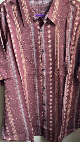 Customer photo review of Men's Retro Cotton Button Up 70s Short Sleeve Shirt