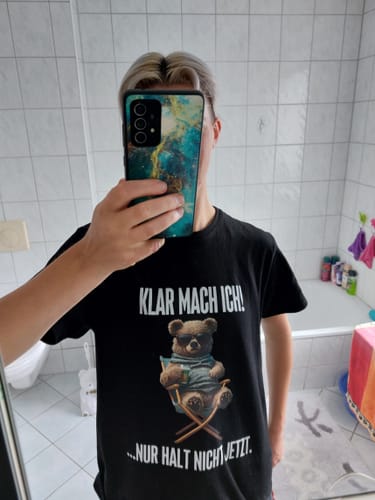 Customer photo review of KLAR MACH ICH TEDDY Vorderdruck Unisex T-Shirt