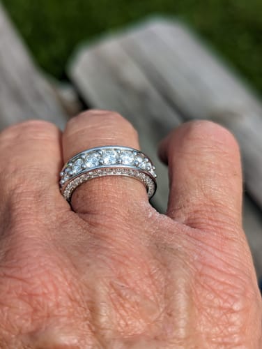 Customer photo review of Triple Channel Set Moissanite Half Eternity Wedding Band