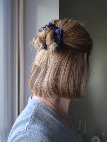 Customer photo review of CLAIRE - Satin Scrunchie | Navy