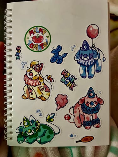 Customer photo review of Cow Clown Sticker Sheet