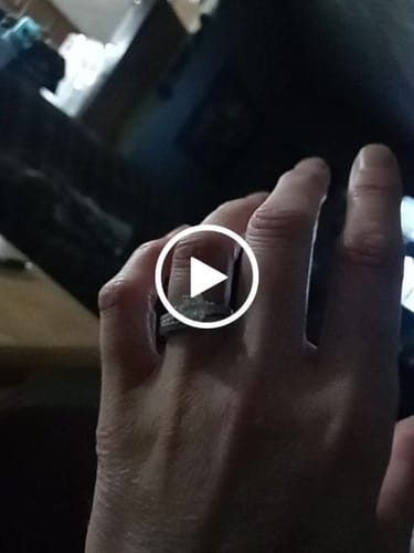 Customer video review of Three Stone Radiant Moissanite And Trapezoid Sidestone Pave Engagement Ring