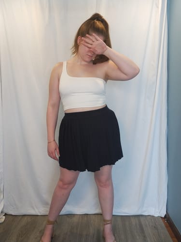 Customer photo review of High Waisted Pleated Sweater Mini Skirt