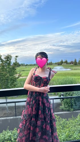 Customer photo review of Corset Floral Print Organza Midi Dress with Removable Straps