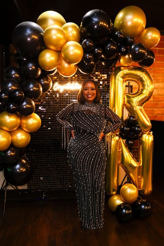 Customer photo review of Emiliana Rhinestone Pearl Maxi Dress - Black