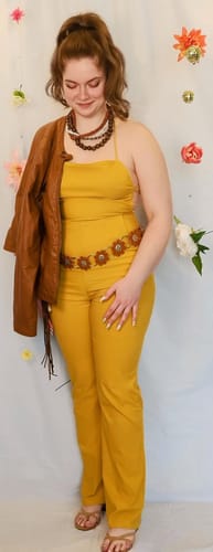 Customer photo review of Yellow Elasticized Sleeveless Back Lace Down Jumpsuit /3-2-1