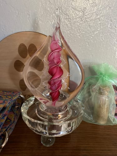 Customer photo review of Illuminated Memorial Glass Flame with Cremation Ashes