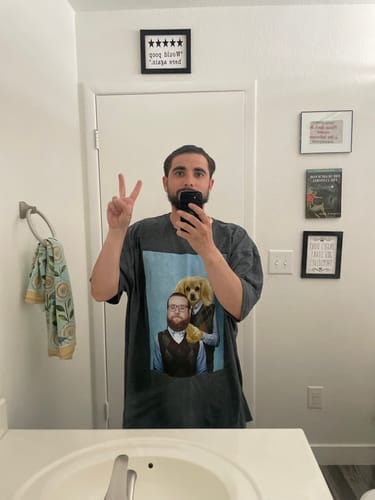 Customer photo review of 'Step Doggo & Human' Personalized T-Shirt