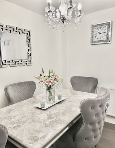 Customer photo review of Vienna Marble Dining Table With Lewis Lion Knocker Chairs