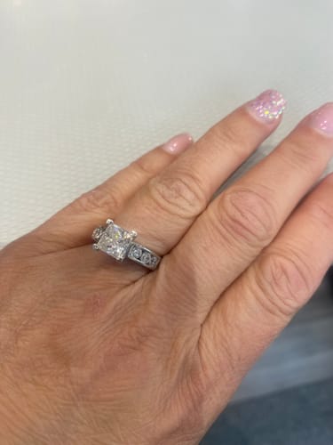 Customer photo review of Princess Cut Moissanite With Round Channel Set Engagement Ring