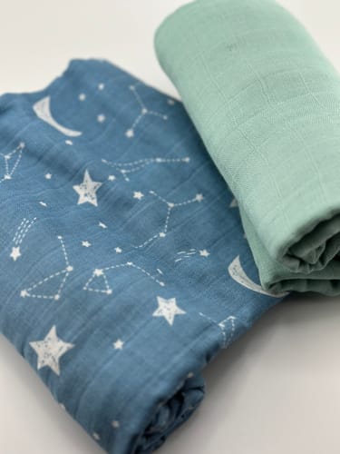 Customer photo review of Pack 2 Muselinas Turquesa + Estrellas 70% Bamboo +30 % Algodón Nenina & Co
