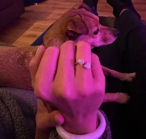 Customer photo review of Loveglow Two Stone Heart Shape Moissanite Ring