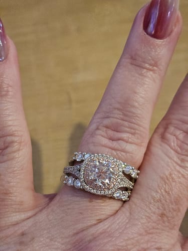 Customer photo review of Round Moissanite Sterling Silver Wedding Band Stackable Ring