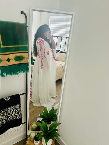 Customer photo review of White/Pink Flower Simple Embroidered Dress With Long Open Sleeves