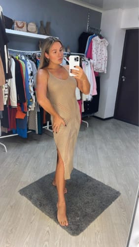Customer photo review of 2023 Knitted Tunic Bikini Cover-ups Sexy Hollow Out Strappy Dress Women Summer See Through Beach Cover Up Backless Beachwear