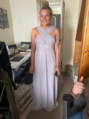 Customer photo review of Cross Neck Pleated Waist Chiffon Bridesmaid Dress - Lilac