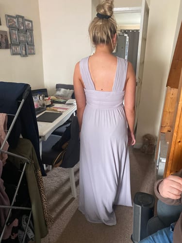 Customer photo review of Cross Neck Pleated Waist Chiffon Bridesmaid Dress - Lilac