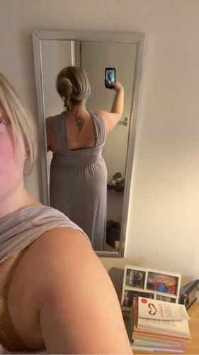 Customer photo review of Cross Neck Pleated Waist Chiffon Bridesmaid Dress - Lilac