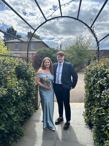 Customer photo review of Cowl Front Satin Bridesmaid Dress - Dusty Blue