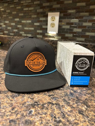 Customer photo review of Custom Leather Patch Perforated Structured Rope Hat