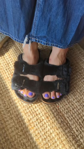 Customer photo review of Cork Furry Sole Double Buckle Slide Sandals