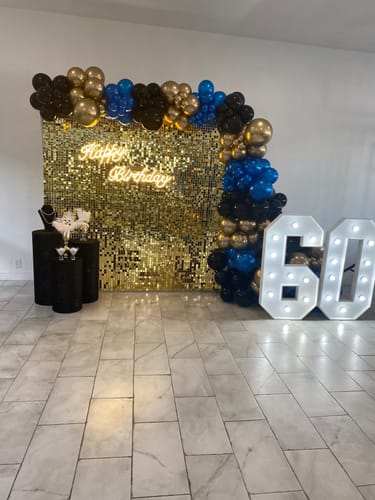Customer photo review of Light Gold Shimmer Wall Panels – Easy Setup Wedding/Event/Theme Party Decorations