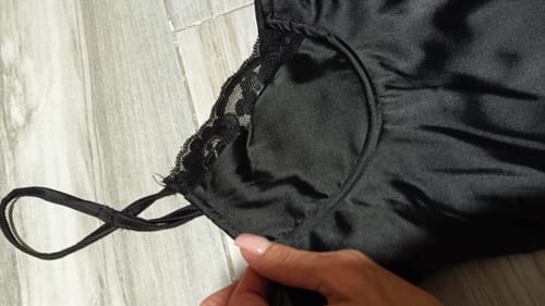Customer photo review of Satin and Contrast Lace Nightdress Style Mini Dress