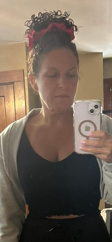 Customer photo review of Poppy-razzi Red Silk Scrunchie