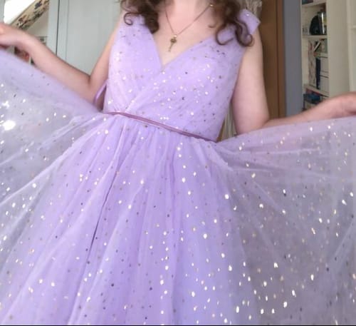 Customer photo review of Lavneder V Neck Sleeveless Midi Prom Dress Formal Evening Gown