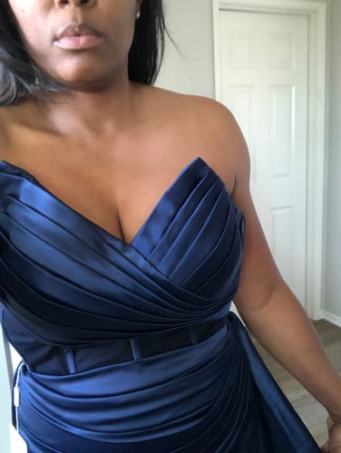Customer photo review of Sexy See Through Side Slit Long Soft Satin Bridesmaid Dresses 2023
