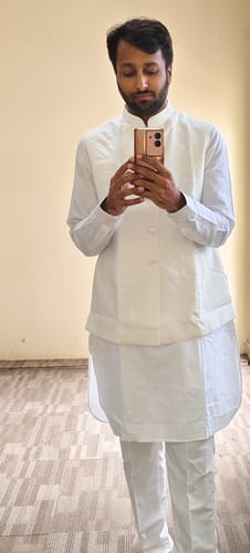 Customer photo review of Cream Classic jacket with Short Kurta Set
