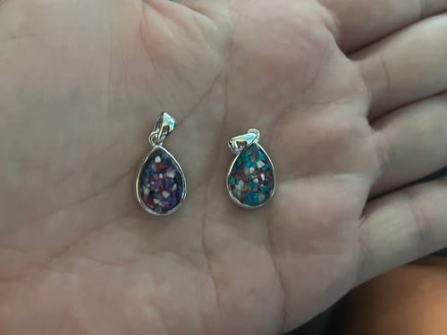 Customer photo review of Petite Pear Drop Pendant with Crushed Opal and Cremation Ash