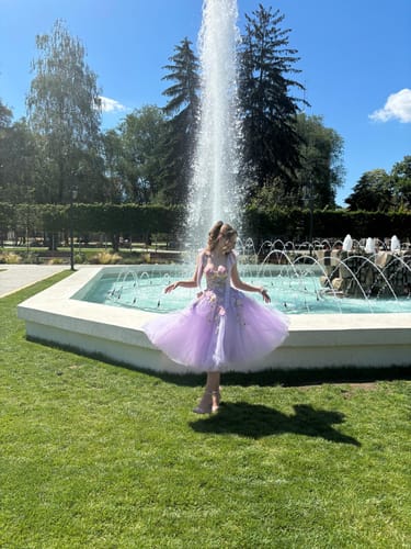Customer photo review of Lavender Embroidery Floral Corset Long Dress with Tie Straps