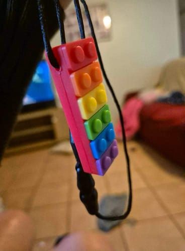 Customer photo review of Rectangle Block Sensory Chew Necklace - Free Hygiene Case