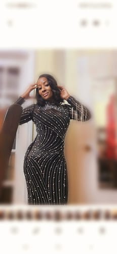 Customer photo review of Emiliana Rhinestone Pearl Maxi Dress - Black