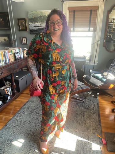 Customer photo review of Jaguar Paradise Black Animal Print Jumpsuit