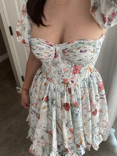 Customer photo review of Corset Floral Print Chiffon Mini Dress with Puff Sleeves