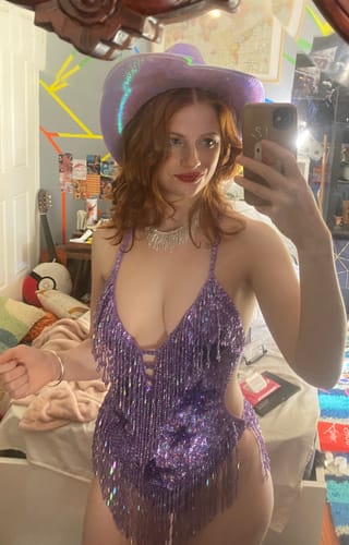 Customer photo review of Lilac Stargazer Sequin Bodysuit