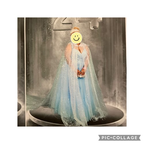 Customer photo review of V Neck Beaded Butterfly Sky Blue Long Dress