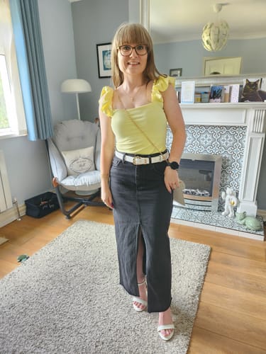 Customer photo review of Ruffle Shoulder Square Neck Stretch ‘Lily’ Bodysuit